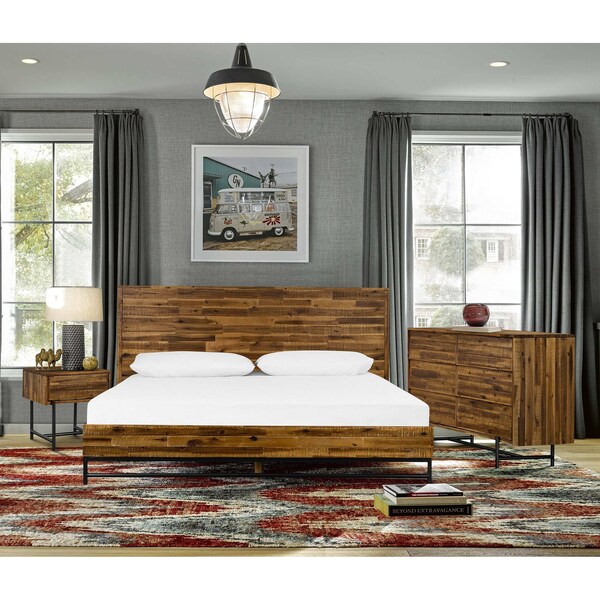 Armen Living Cusco 4 Piece Acacia King Bedroom Set with Dresser and Nightstands SETCUBDKG4A - main